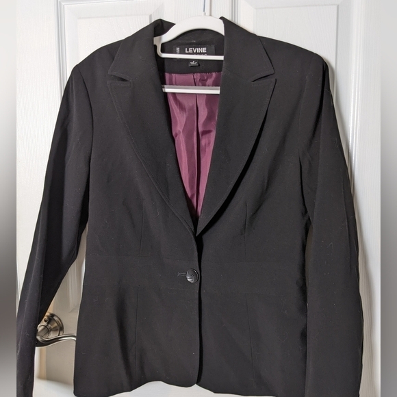 Vintage Maroon Lined Larry Levine Classics Single Button Black Blazer Size 8 - Picture 4 of 9